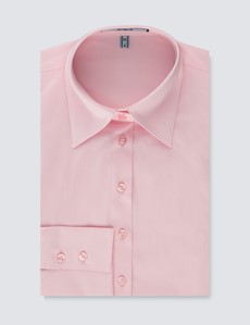 Women's Light Pink Fitted Shirt with High Long Collar - Single Cuff 