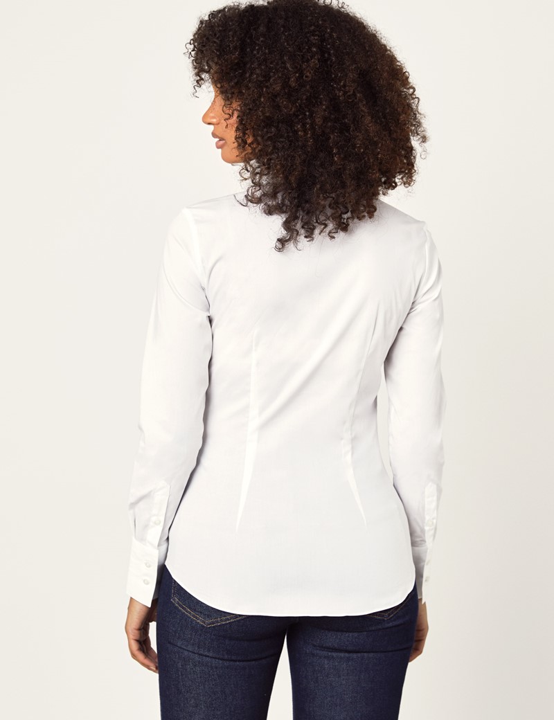 Women's White Fitted Shirt with High Long Collar - Single Cuff | Hawes ...