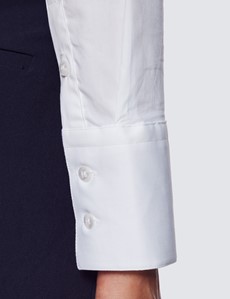 Women's White Fitted Shirt with High Two Button Collar - Single Cuff 