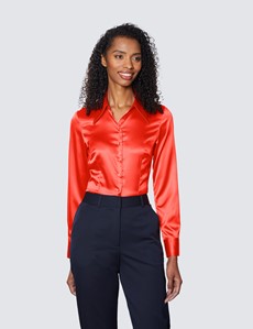 Women’s Paprika Vintage Collar Satin Fitted Blouse