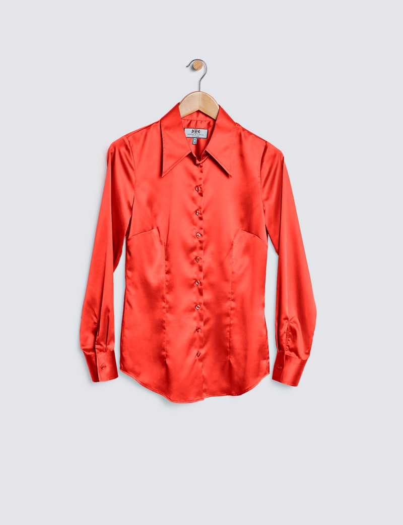 Women’s Paprika Vintage Collar Satin Fitted Blouse