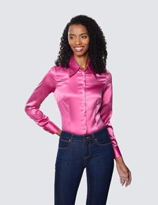 Women’s Peony Vintage Collar Satin Fitted Blouse