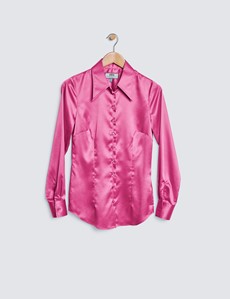 Women’s Peony Vintage Collar Satin Fitted Blouse