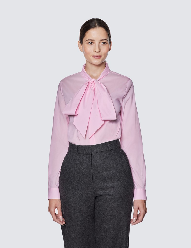 Women's Light Pink Relaxed Fit Luxury Cotton Nylon Shirt With Tie Detail