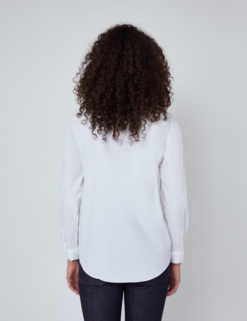 Women's White Relaxed Fit Luxury Cotton Nylon Shirt With Tie Detail