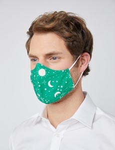 Green & Cream Moon and Starts Print Face Mask - Cotton
