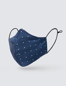 Navy & White Spotted Face Mask - 100% Silk 