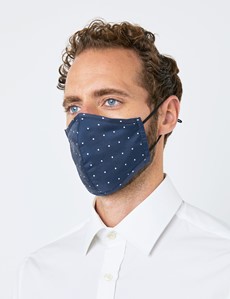 Navy & White Spotted Silk Face Mask
