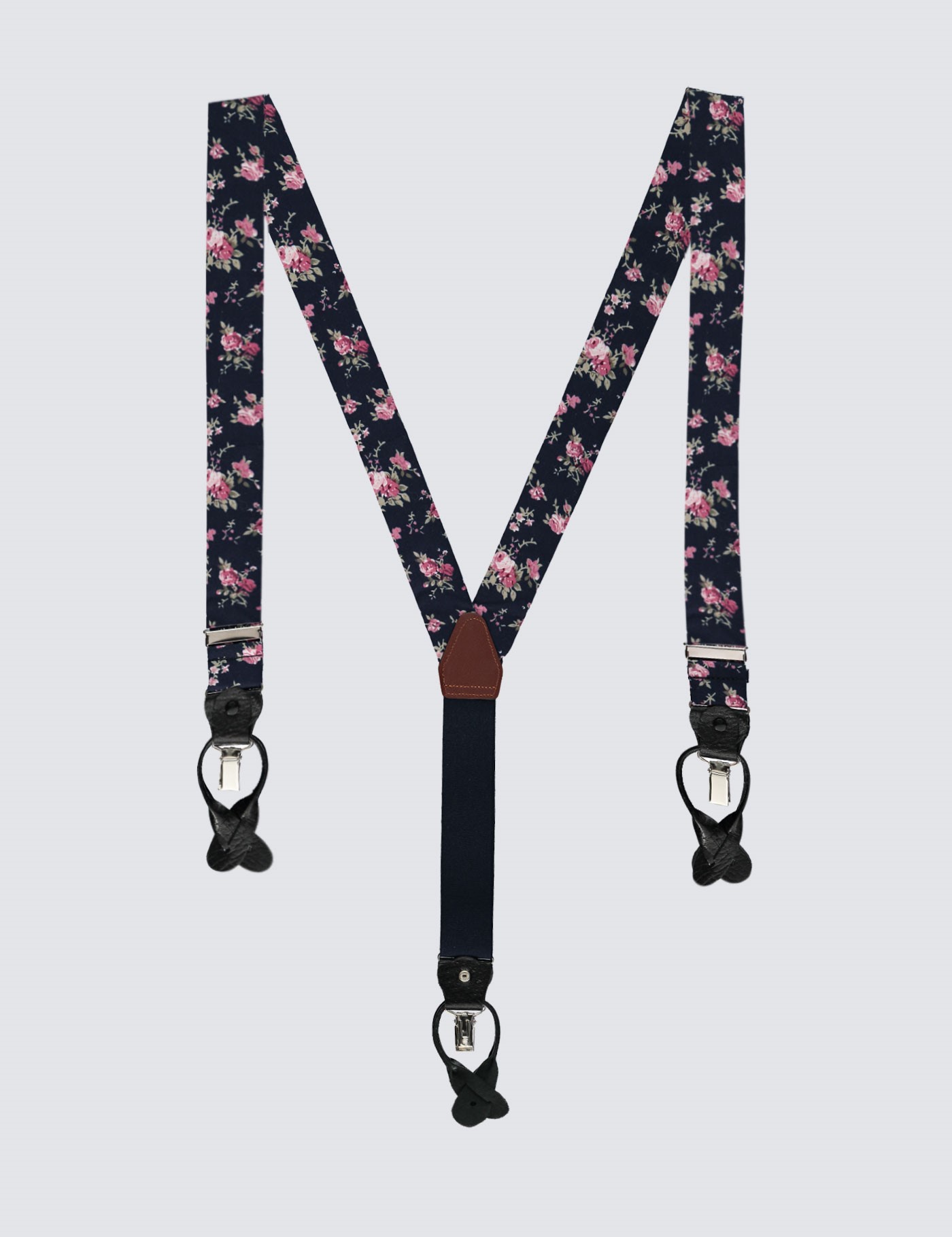 Men's Quality Cotton Navy & Pink Floral Suspenders Hawes & Curtis