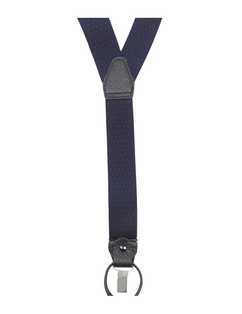 Men's Quality Navy & Red Pin Dot Suspenders