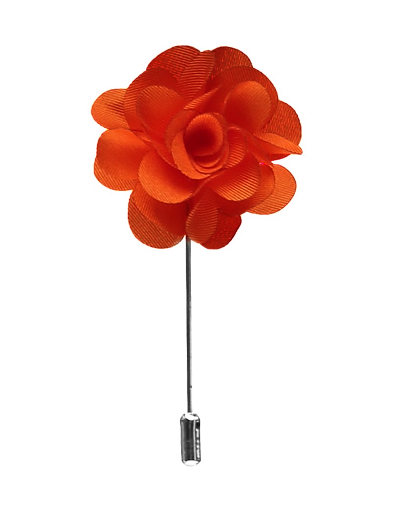 Men's Orange Silk Flower Lapel Pin | Hawes & Curtis