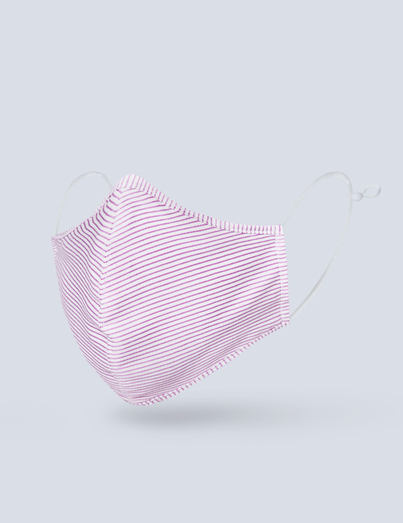 pink and white striped mask