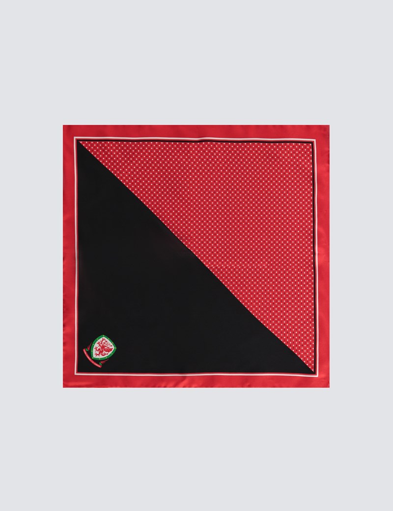  Men's Red, Black & White Wales National Football Pocket Square - 100% Silk
