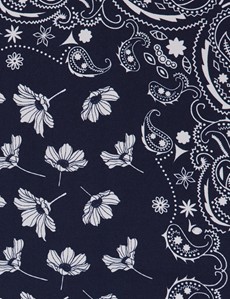 Men's Navy & White Floral Paisley Handkerchief  - 100% Silk
