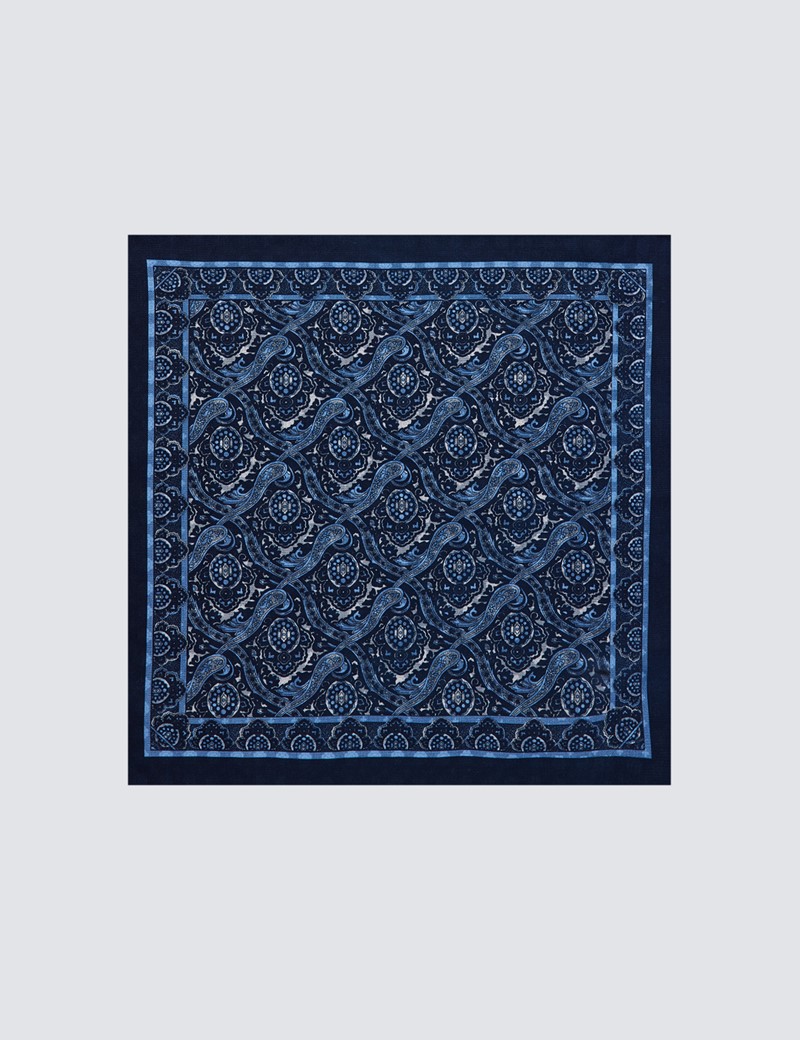 Einstecktuch aus Seide – navy blau Print