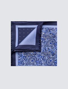 Men's Navy & Light Blue 4 Way Plain Handkerchief  - 100% Silk