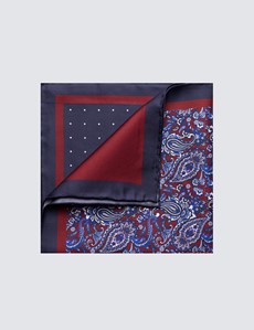 Men's Navy & Wine 4 Way Plain Handkerchief  - 100% Silk