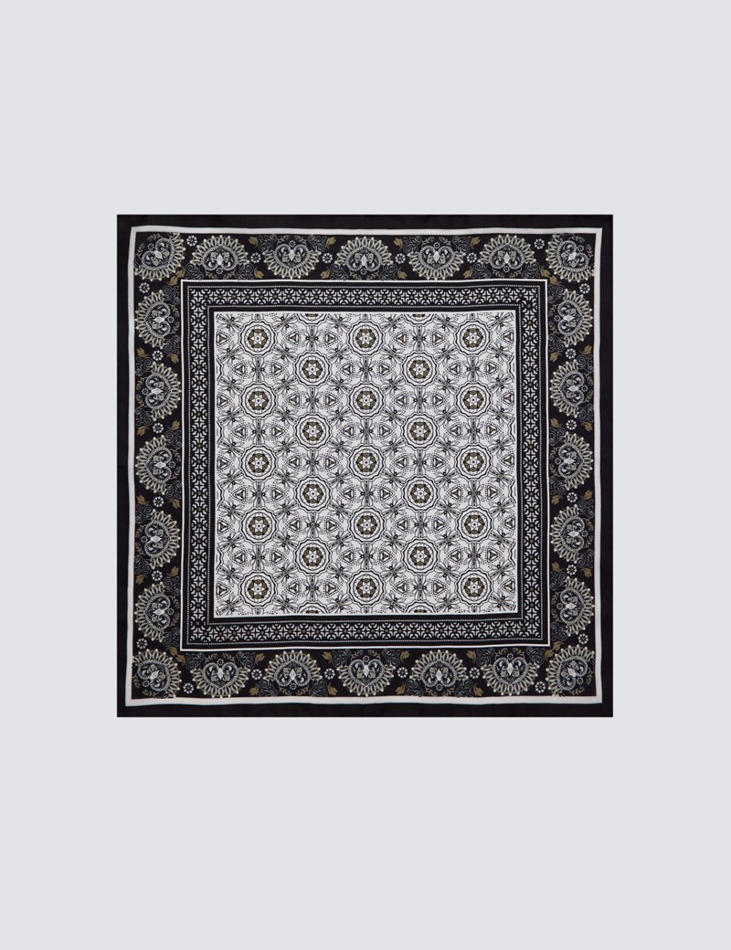 Men's Black & Brown Paisley Print Handkerchief  - 100% Silk