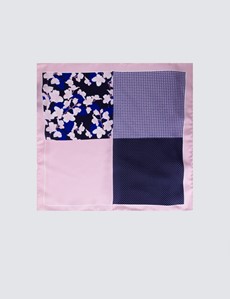 Men's Light Pink 4 Way Floral Print Handkerchief  - 100% Silk
