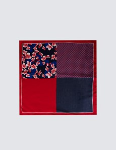 Men's Red 4 Way Floral Print Handkerchief  - 100% Silk