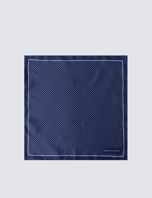 Men's Navy & White Small Spots Handkerchief  - 100% Silk