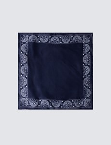 Men's Navy & White Paisley Handkerchief - 100% Silk