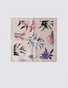 Men's Cream Lilium Floral Print Handkerchief  - 100% Silk