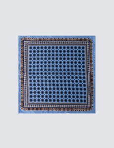 Men's Blue Geometric Daisy Print Handkerchief  - 100% Silk