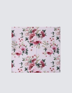 Men's White & Pink Floral Handkerchief  - 100% Cotton