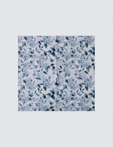 Men's White & Blue Floral Handkerchief  - 100% Cotton