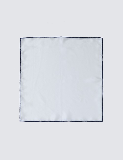 White & Navy Bordered Handkerchief 
