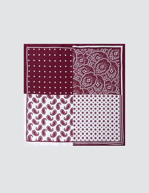 Men's Red 4 Way Geometric Print Handkerchief  - 100% Silk