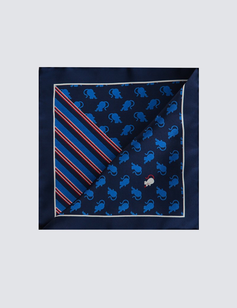 Men's Navy & Blue 2 Way Silk Stripe Mouse Pocket Square – The Mousetrap Collection