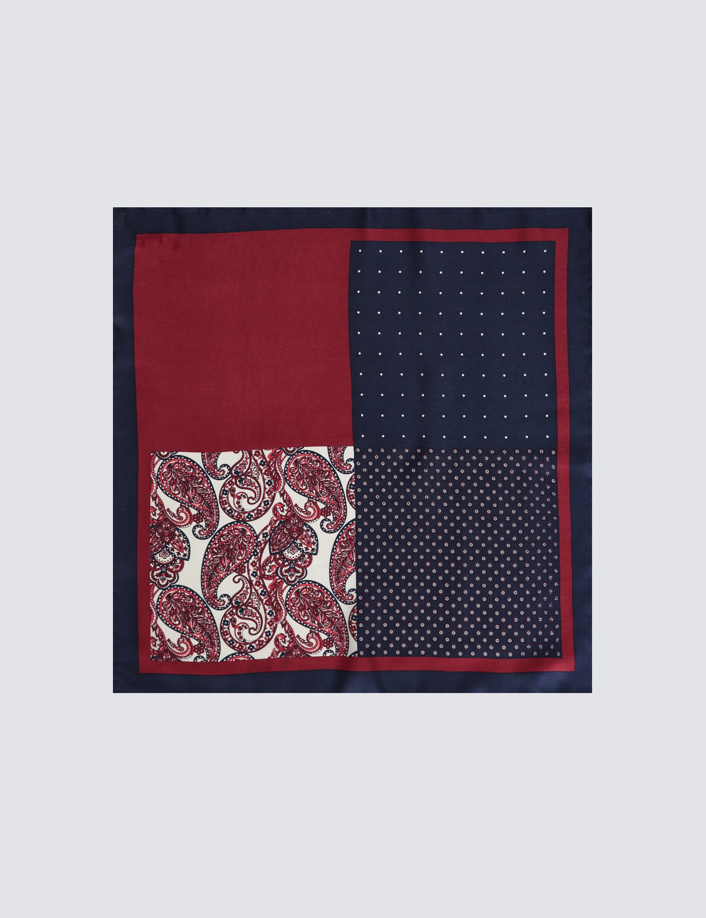 Men's Navy & Burgundy 4 Way Geometric Print Pocket Square - 100% Silk ...