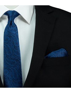 Men's Royal Blue Paisley Pocket Square - 100% Silk