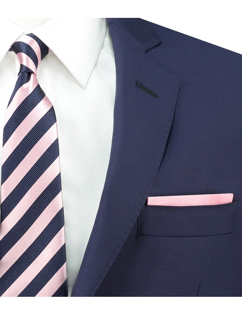 Navy & Light Pink Pin Dot Pocket Square - 100% Silk