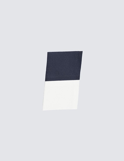 Navy & White Pin Dot Pocket Square - 100% Silk