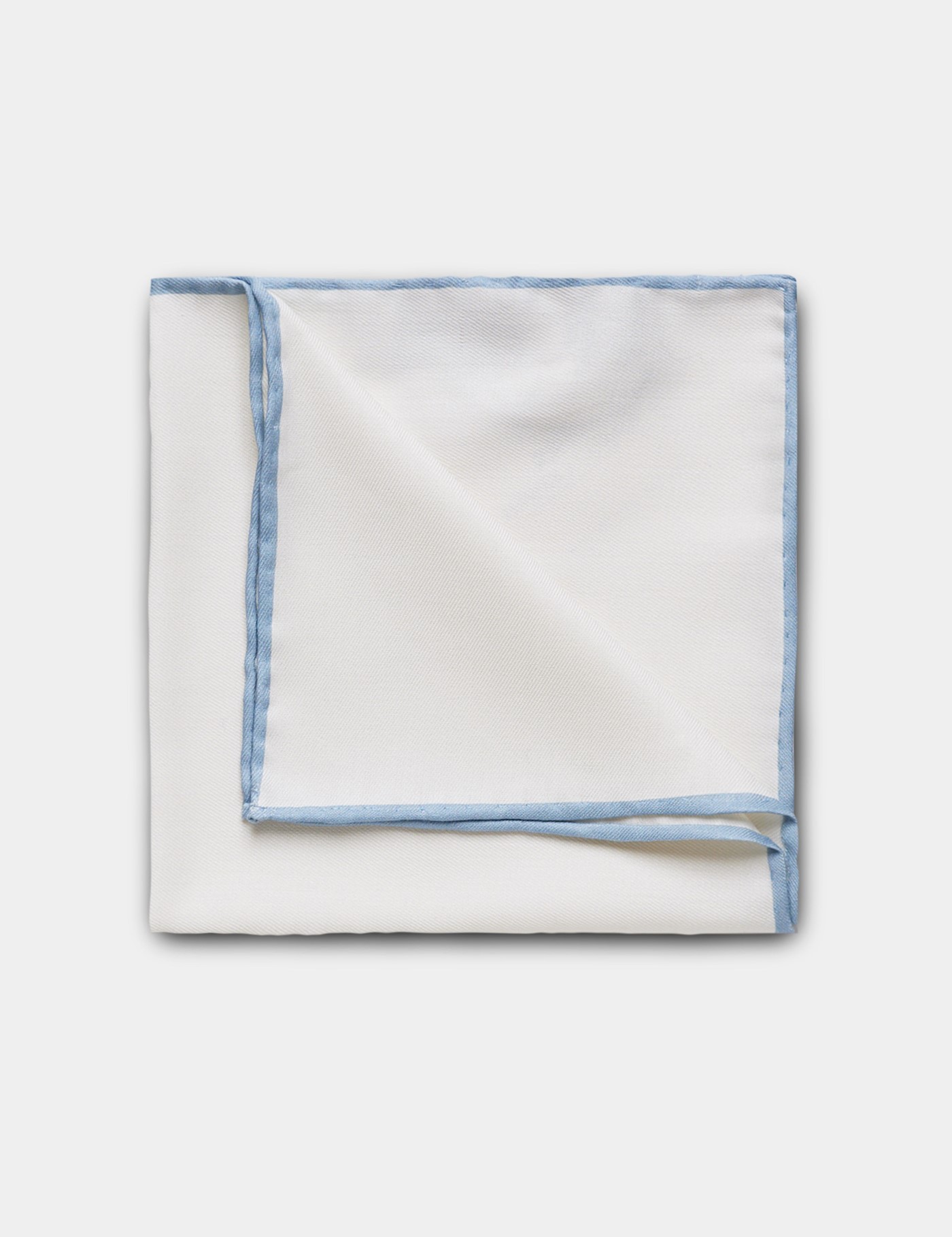 & White Pocket Square Sky Blue Border One