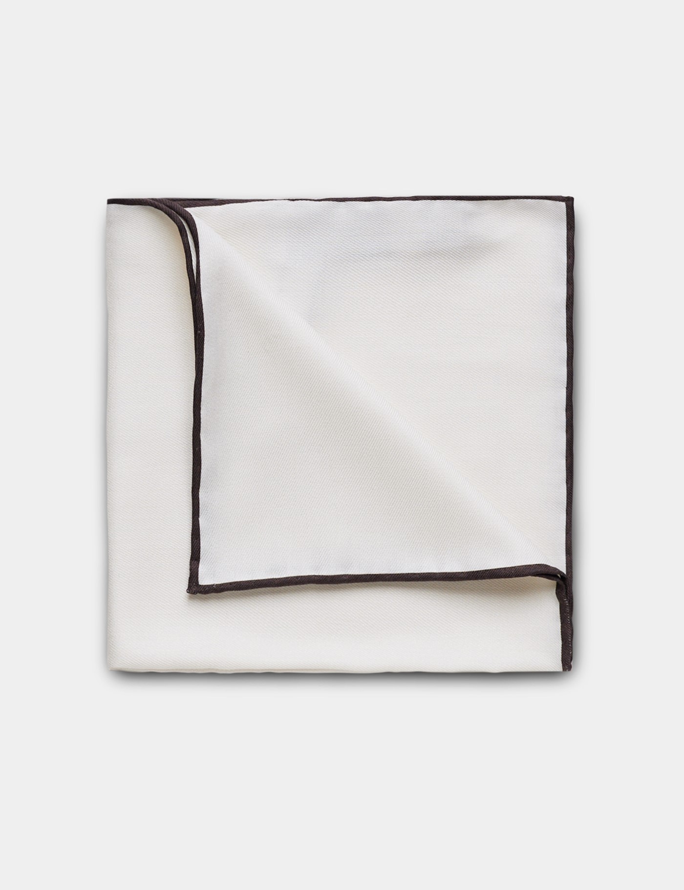 & White Pocket Square Chocolate Brown Border One
