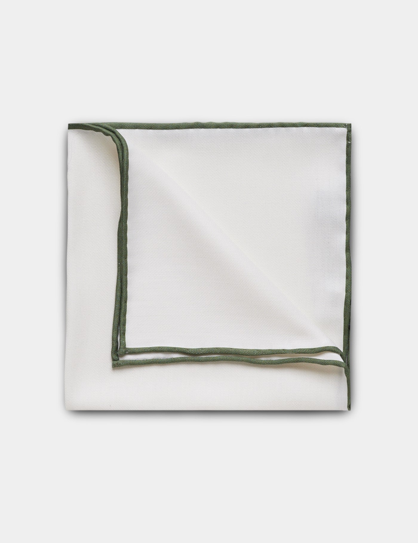 & White Pocket Square Sage Green Border One