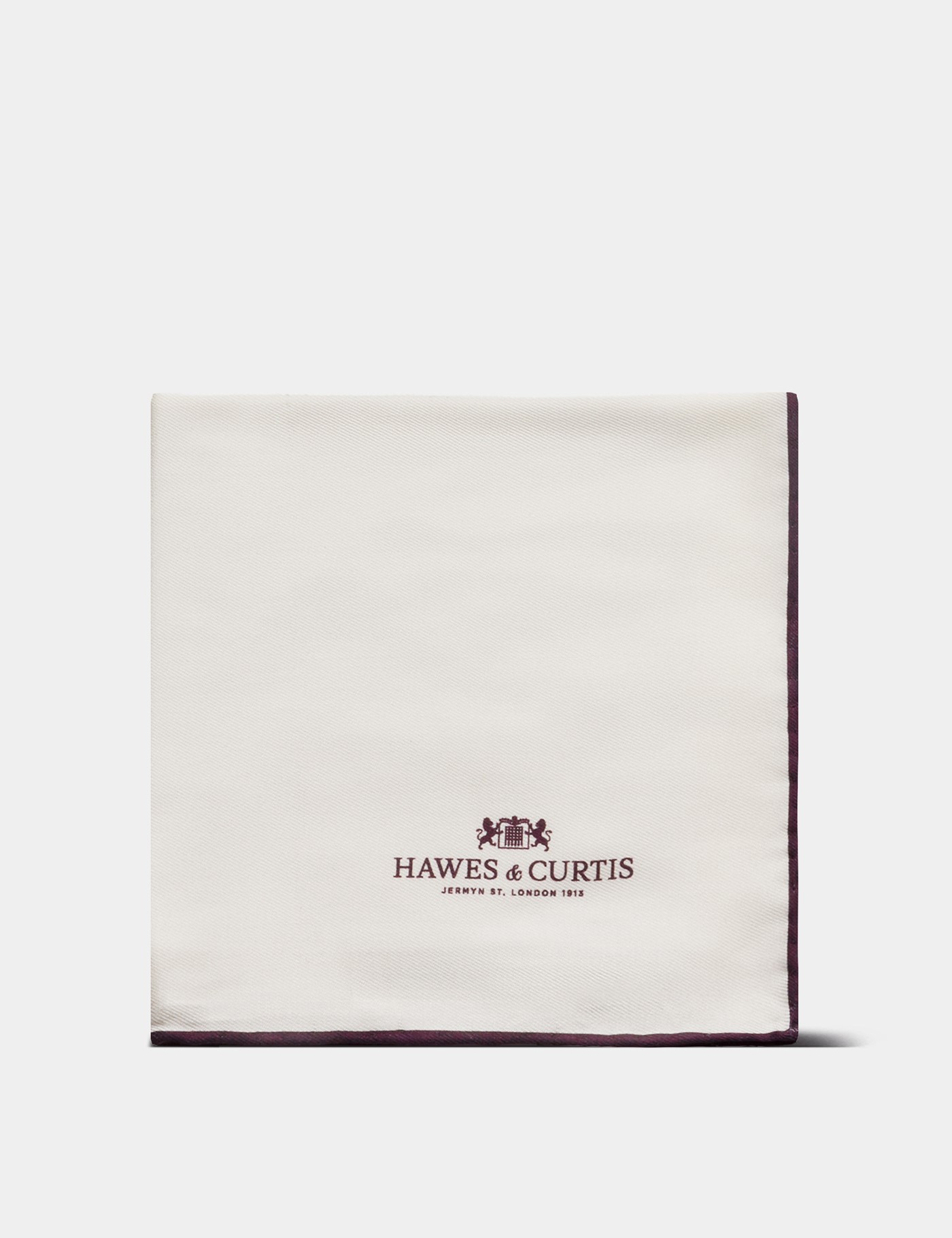 Hawes & Curtis White Pocket Square | Plum Border Size: One Size