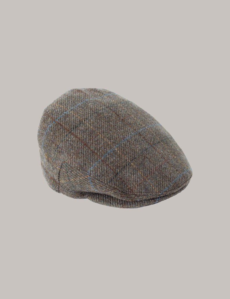 Schiebermütze – Flat Cap – grüner Tweed | Hawes & Curtis