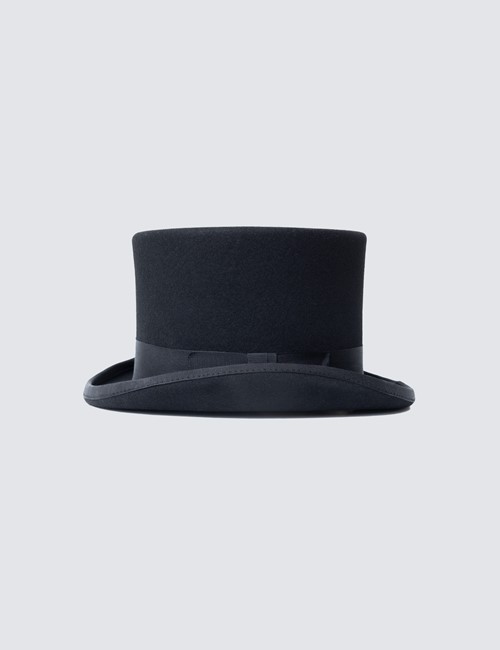 Christy’s Brand Black Wool Felt Top Hat with Black Lining