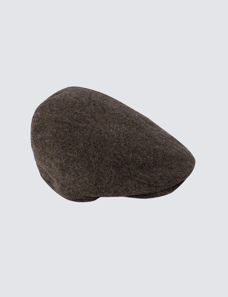 Men's Brown Plain Tweed Flat Cap