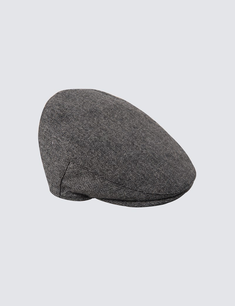 Men’s Grey Herringbone Tweed Cap | Hawes &Curtis