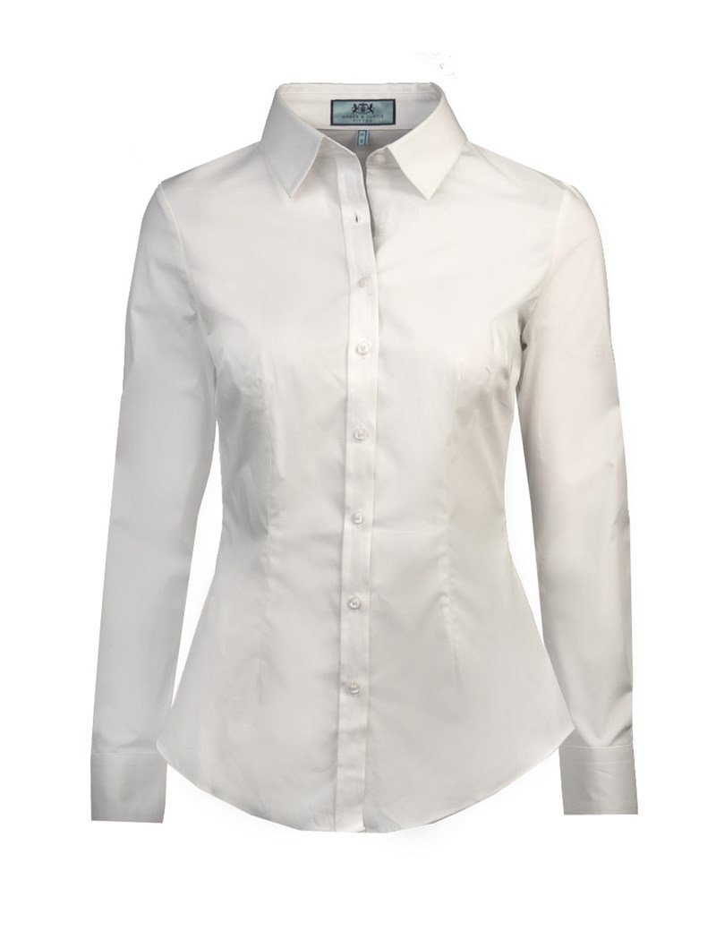 Ladies Plain White Low Collar Fitted Shirt - Single Cuff | Hawes & Curtis