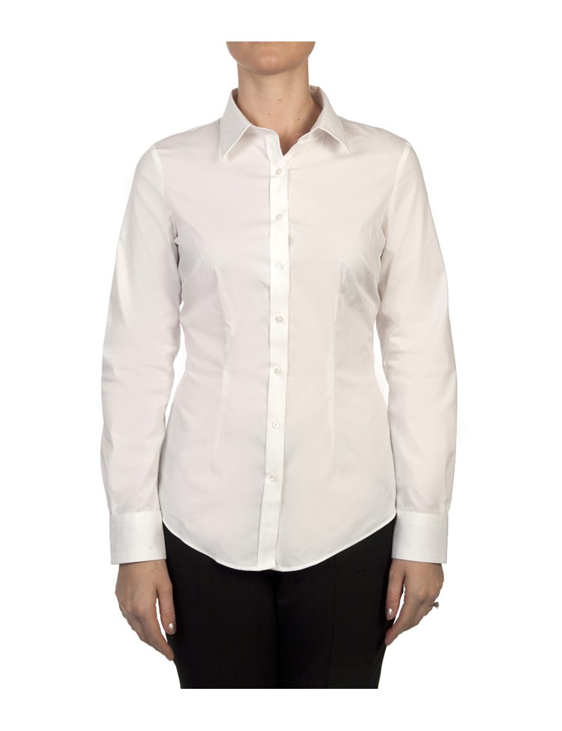 Ladies Plain White Low Collar Fitted Shirt - Single Cuff | Hawes & Curtis