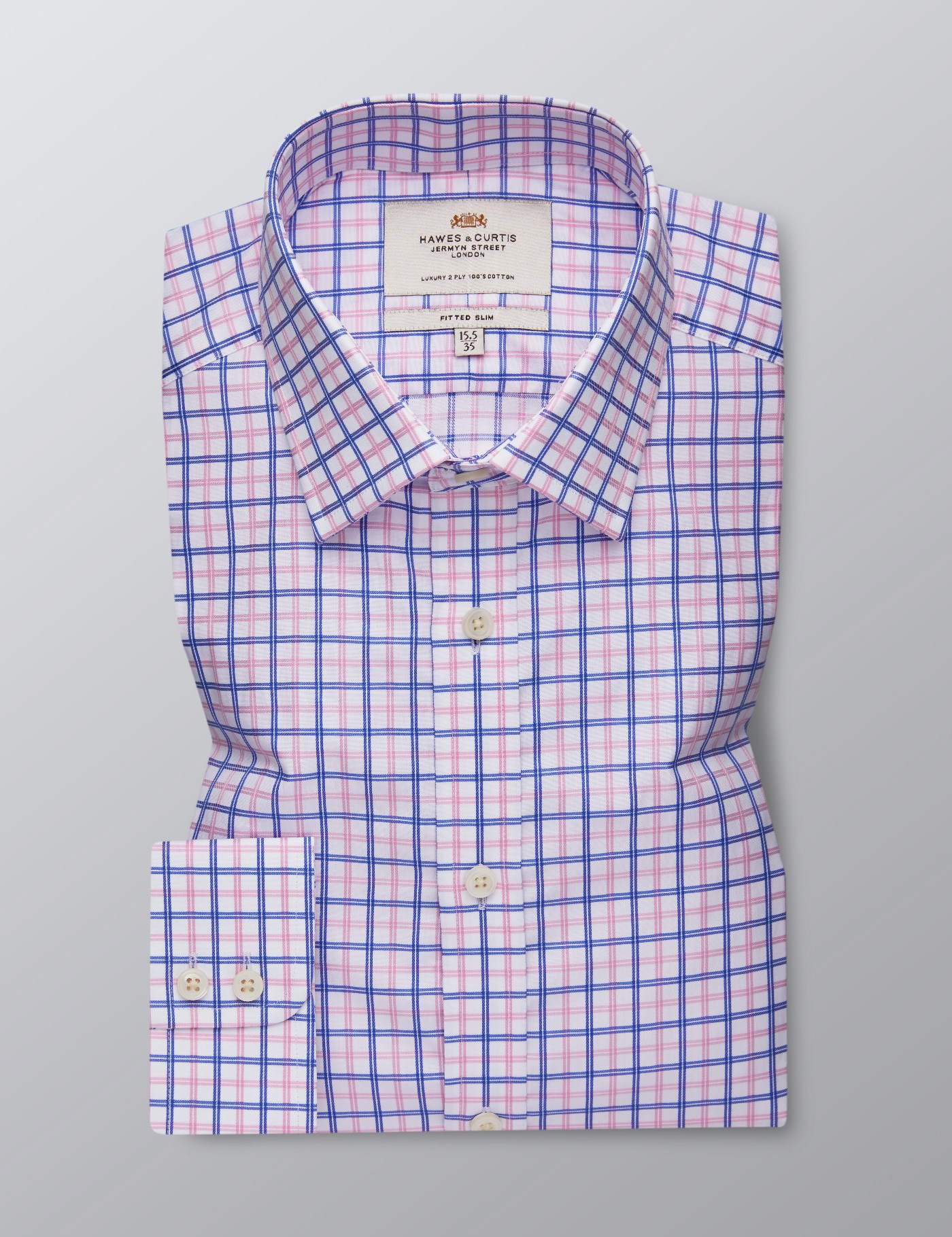 Men's Dress Pink & Blue Multi Plaid Fitted Slim Shirt - Single Cuff ...