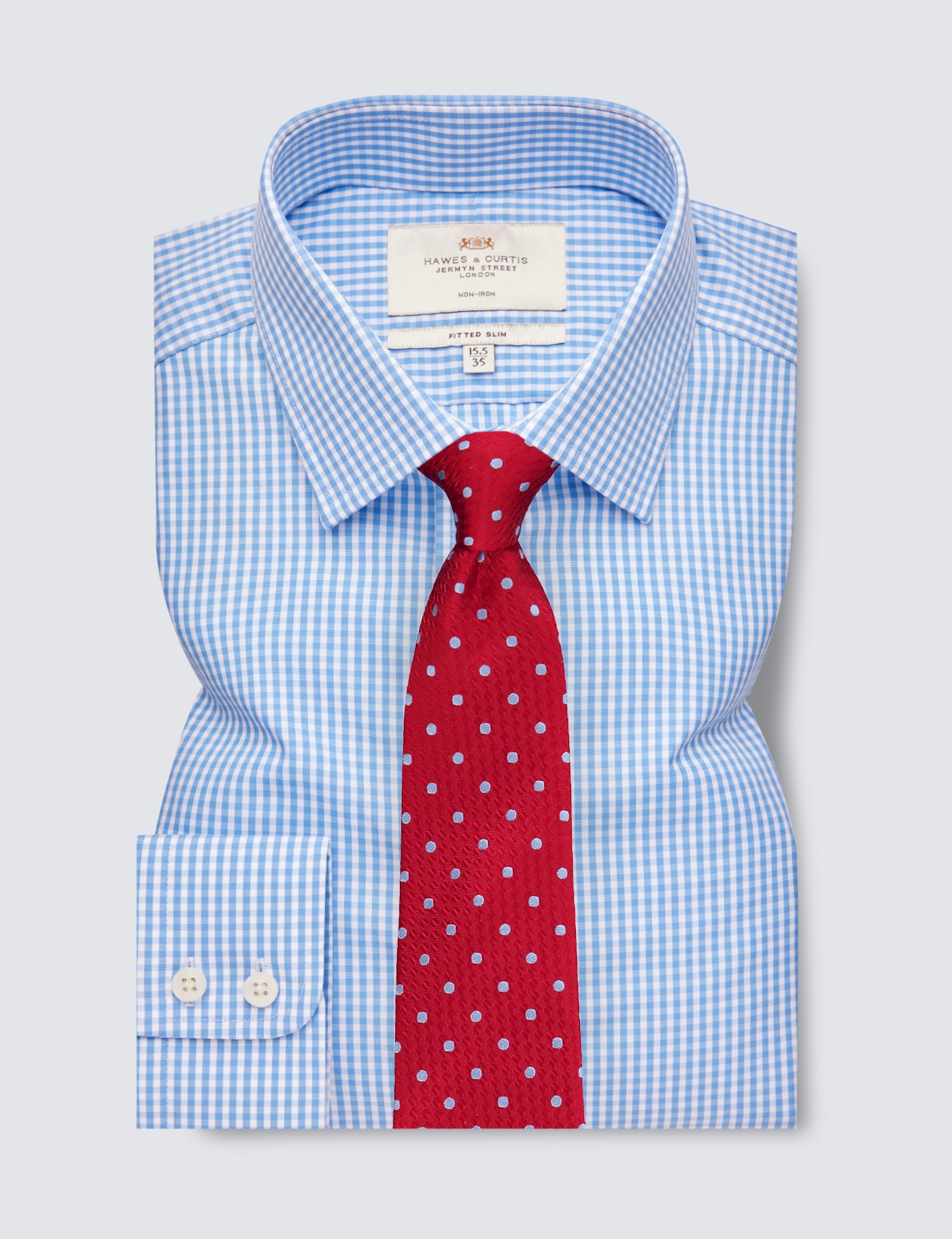 Men's Non-Iron Blue & White Gingham Check Fitted Slim Shirt