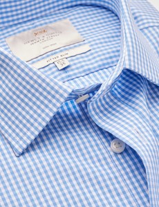 Bügelfreies Businesshemd – Fitted Slim Fit – Kentkragen – blau weiß kleines Gingham Karo